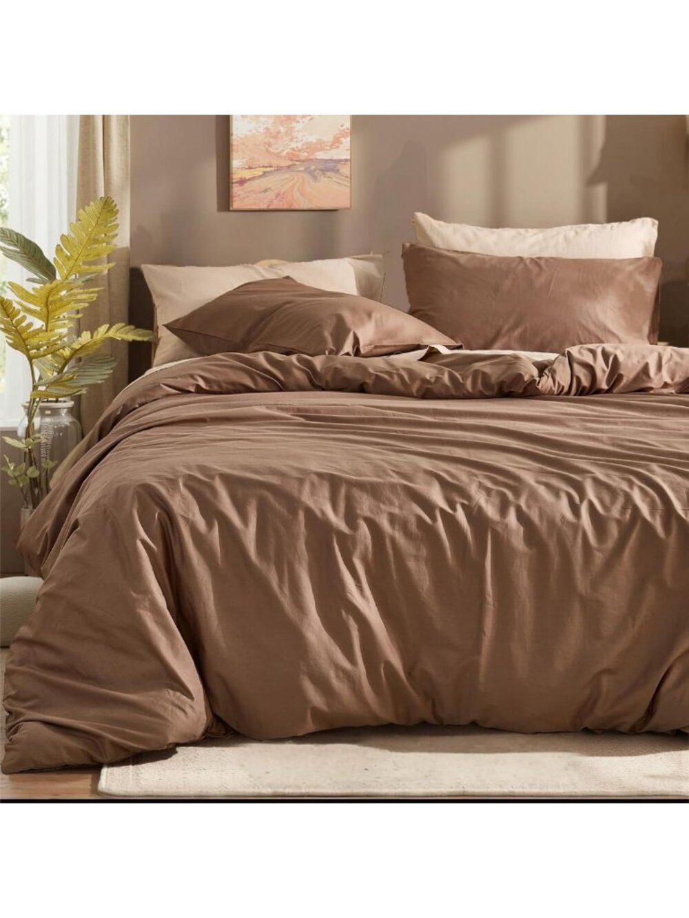 Queen Size 100% Cotton Comforter Set - Dark Brown, Soft & Breathable, 3-Piece